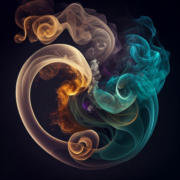 A black background with a colorful smoke swirls around it.