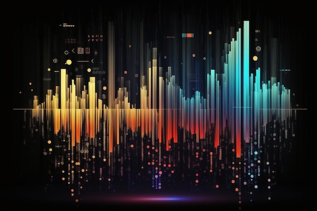 A black background with a colorful sound wave and the words music on it