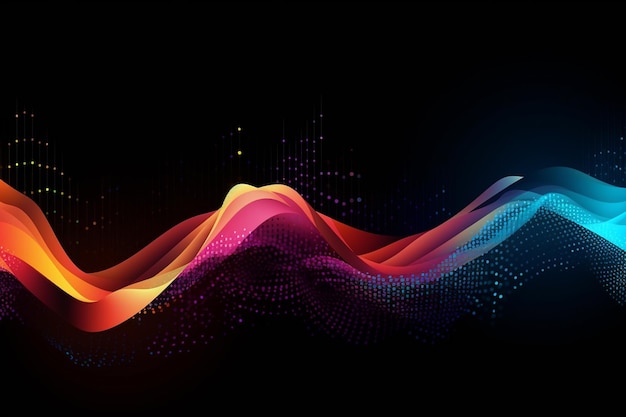 Black background with a colorful wave design