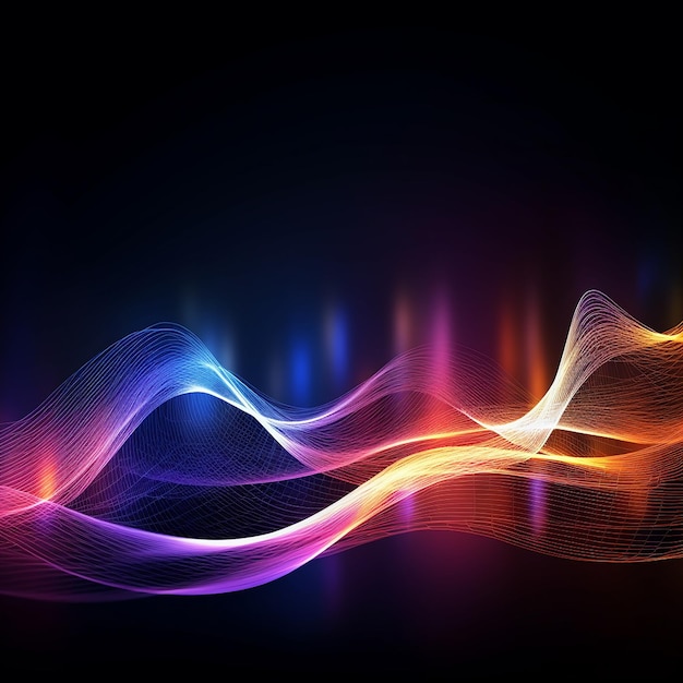 A black background with a colorful wave design.