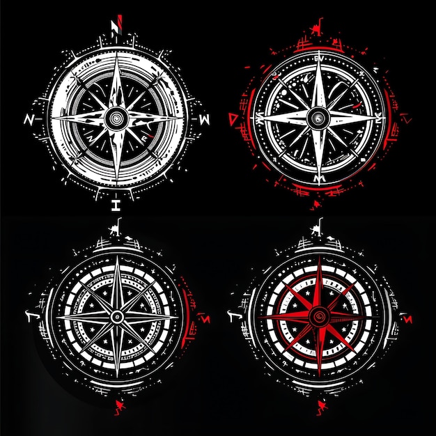 Photo a black background with a compass and a red star on it