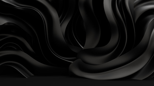 Black background with drapery fabric. 3d illustration, 3d rendering.