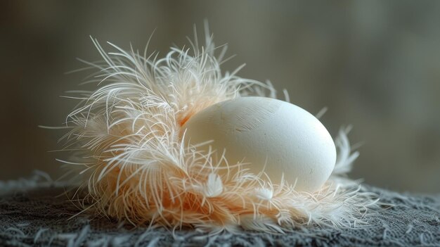 Black background with an egg and feathers