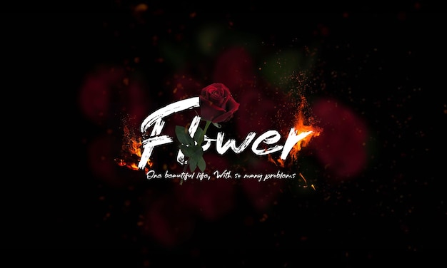 A black background with a fire and flowers in the middle.