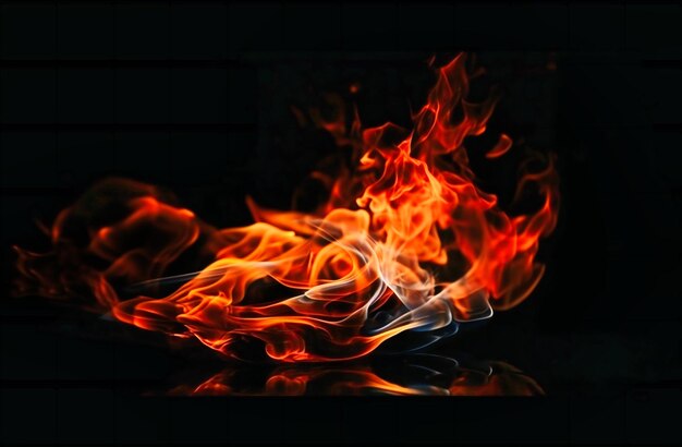 Photo black background with fire on it