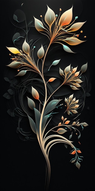 A black background with a floral design and the word " on it "