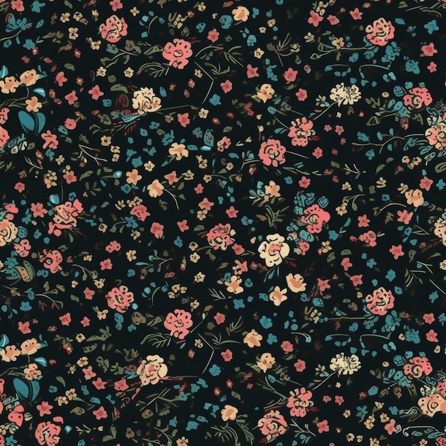 a black background with a floral pattern and a small flower generative ai