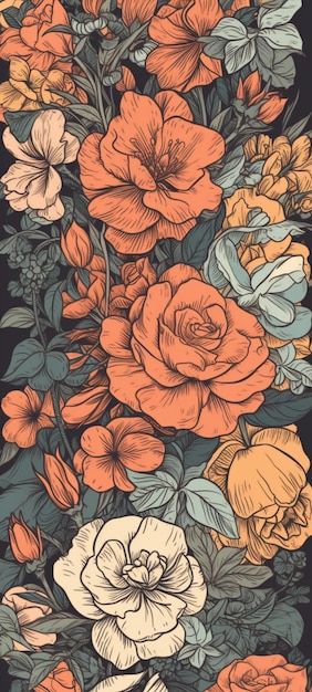 A black background with a flower arrangement in orange and blue.