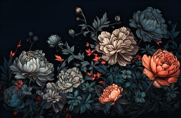 Black background with flowers