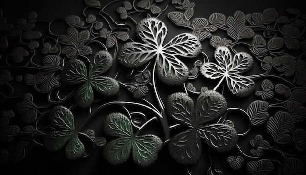 A black background with four leaf clovers on it