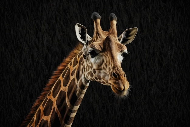 Black background with a giraffe