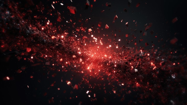 Photo a black background with glittering red and black particles