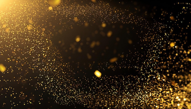 Photo black background with glowing golden particles