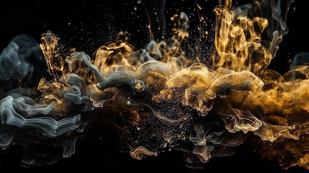 A black background with a gold and black fire and smoke.