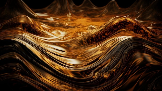 A black background with a gold and black liquid swirls.