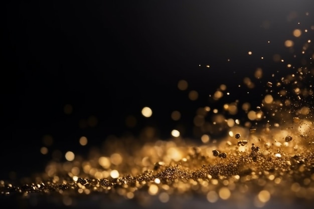 A black background with gold dust and a black background.