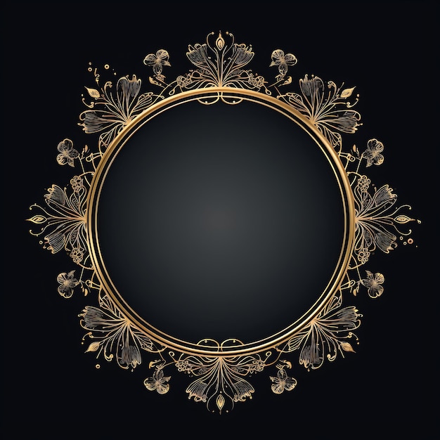 A black background with a gold frame and a black background with a gold floral design.