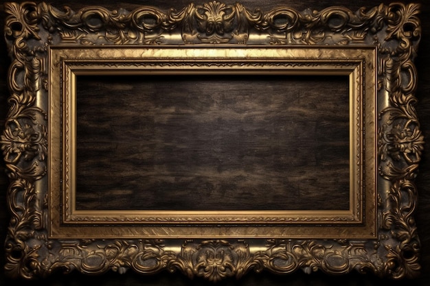 Black background with a gold frame Generative AI