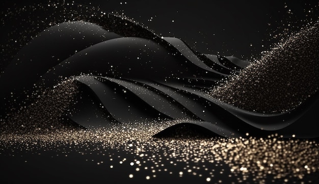 A black background with gold glitters and a black background.