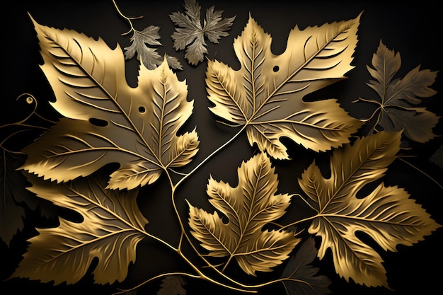 A black background with gold leaves and the words " gold " on it.