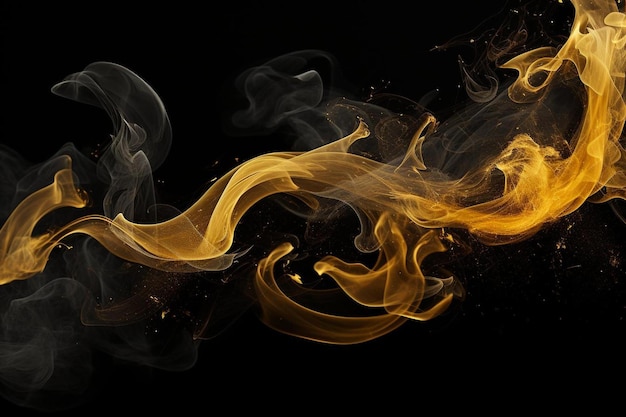 a black background with a gold and orange swirl of fire.