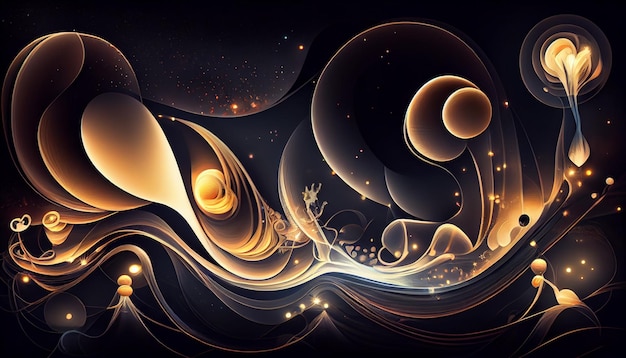 A black background with gold and orange swirls and a black background.