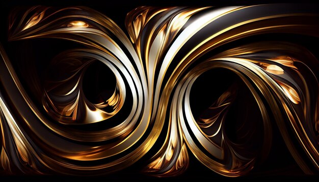 A black background with gold and silver swirls.