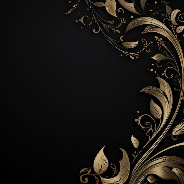 a black background with gold and white flowers and a black background