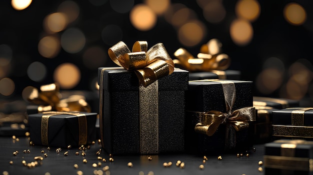 Black background with golden gifts