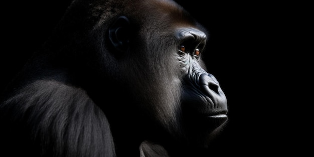 A black background with a gorilla head in the dark