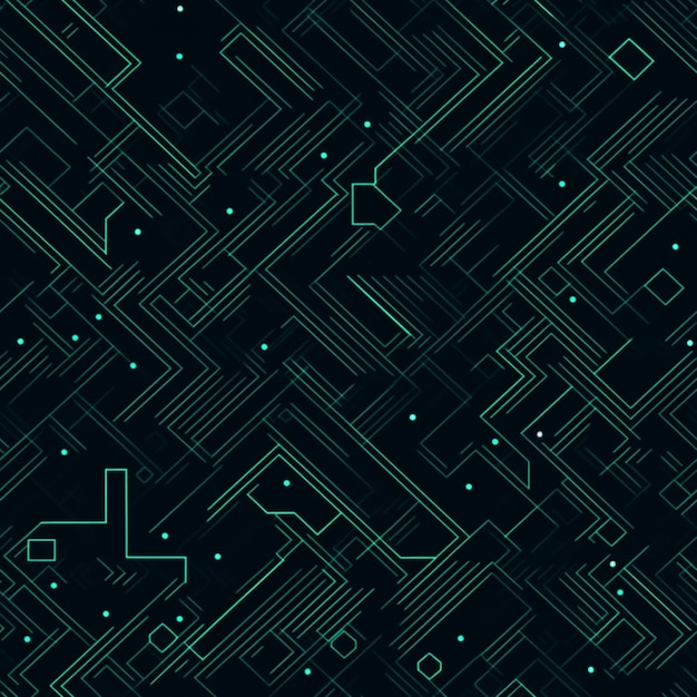 A black background with a green and blue circuit board pattern.