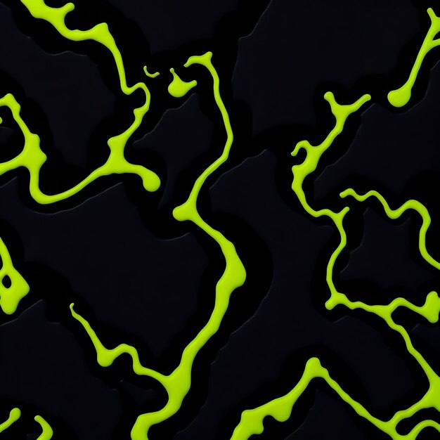 A black background with a green and yellow neon paint on it.