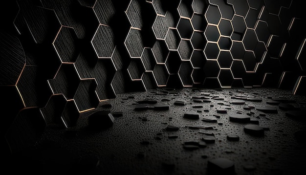 Photo a black background with hexagons and hexagons on it.