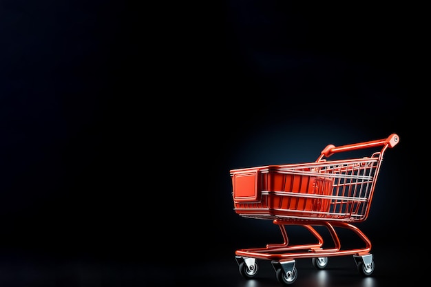 Black background with an isolated shopping cart