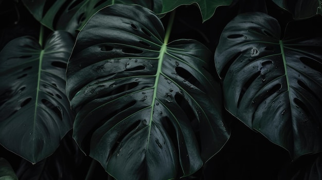 A black background with a large leaf of a tropical plant.