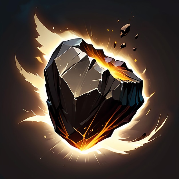a black background with a large stone with a fire in it