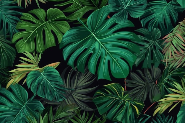 A black background with a leaf pattern and the words monstera on it.