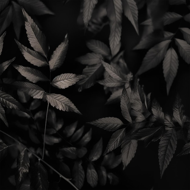 Black background with leaves and vegetation texture