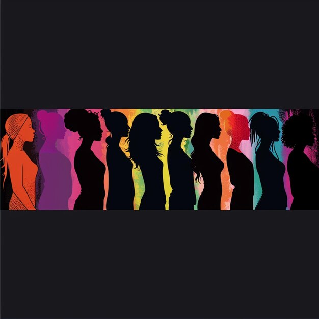 Photo a black background with a line of women in different colors
