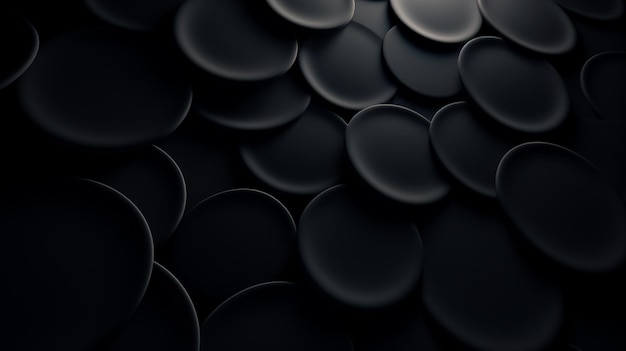 a black background with a lot of round black plates