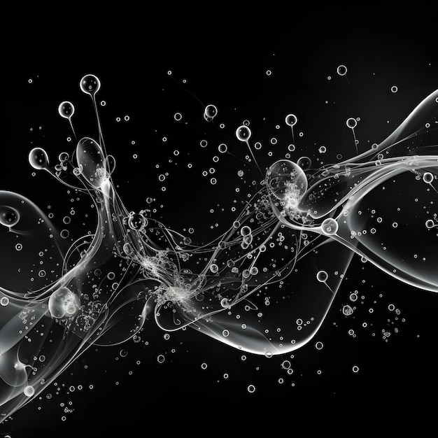 Black background with many black and white abstract bubbles