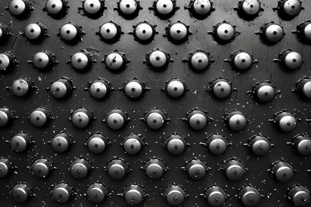 A black background with many round buttons on it.