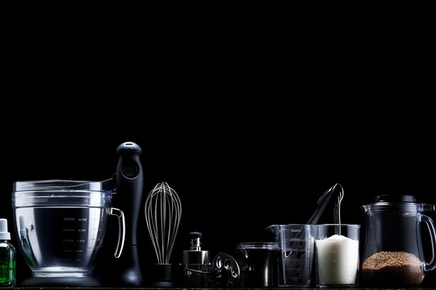 Photo black background with minimalist kitchen appliances