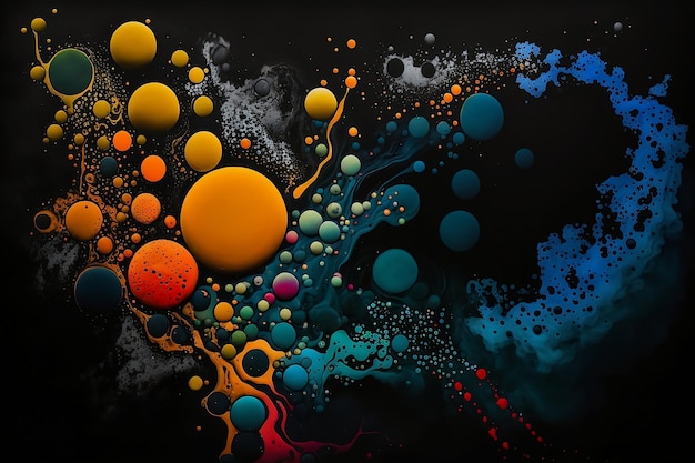 A black background with orange and blue circles and the words " orange " on it.