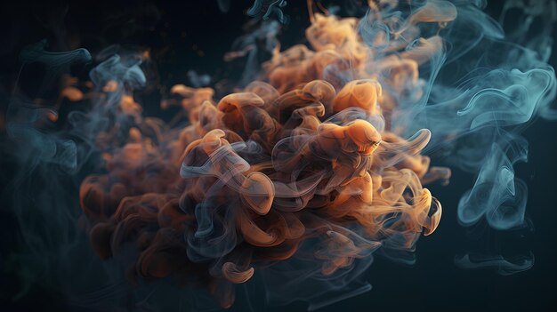 A black background with orange and blue smoke in the middle and the word smoke on the bottom.