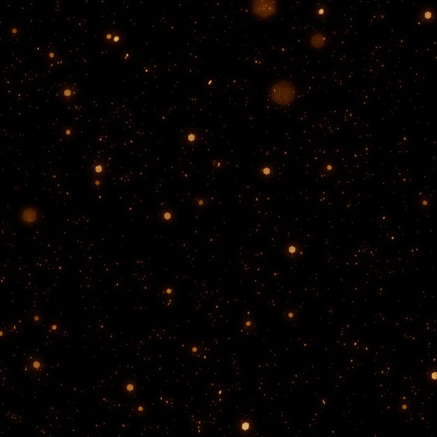 A black background with orange stars and orange lights