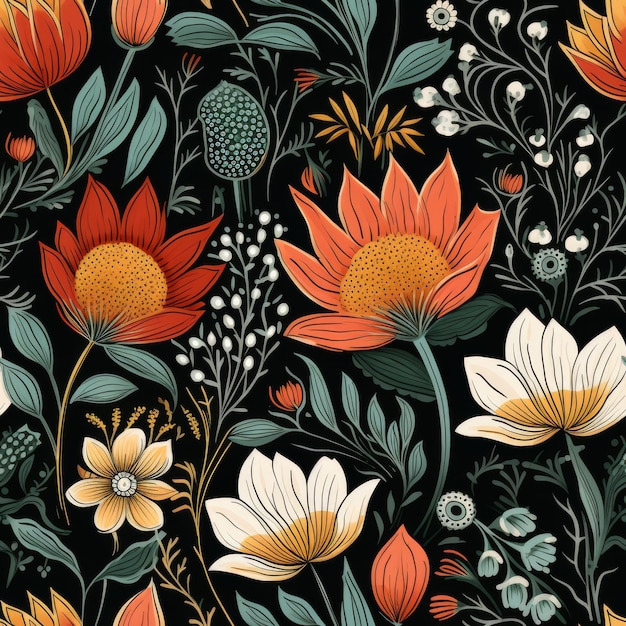 Black Background With Orange and White Flowers