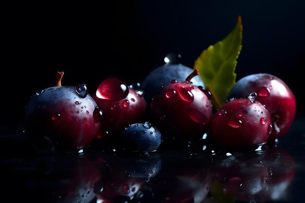 A black background with plums on it