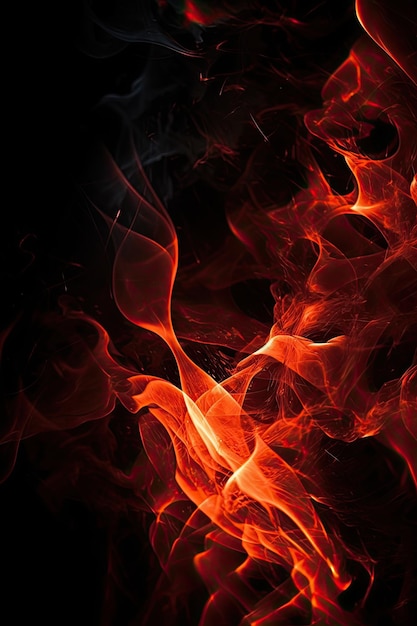 A black background with a red fire and smoke