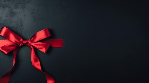 Black background with red ribbon bow wallpaper copy space Black Friday concept